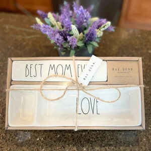NEW 2 Piece SET Rae Dunn BEST MOM EVER / LOVE Desk Plaque & Tray Office/Organize